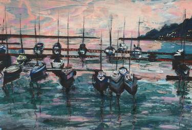 Sleeping boats, acryl painture original thumb