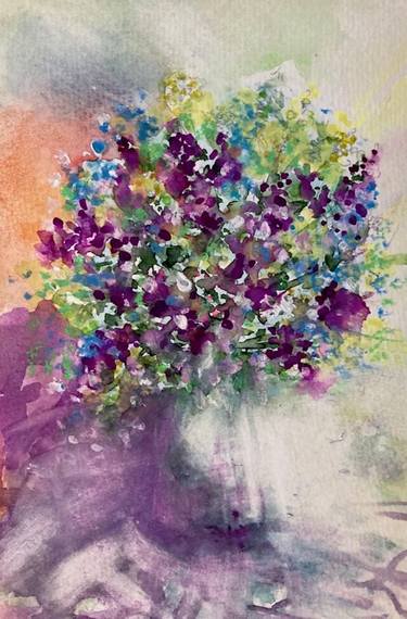 Purple Bouquet Watercolor Paper Flowers Holiday thumb