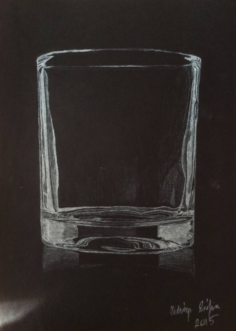 black and white glass drawing