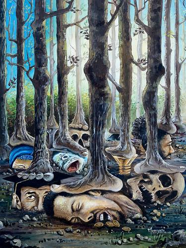 Original Surrealism Tree Painting by Muaviyath Ali