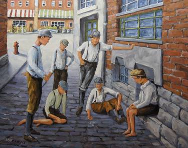 Boys in New York 1900 - Collectors Edition - Large Urban Oil Painting - Children playing dice - Created by Prankearts thumb