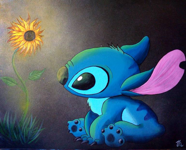 stitch sunflower disney Painting by Cloud Lee