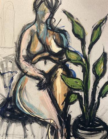 Nude with houseplant thumb