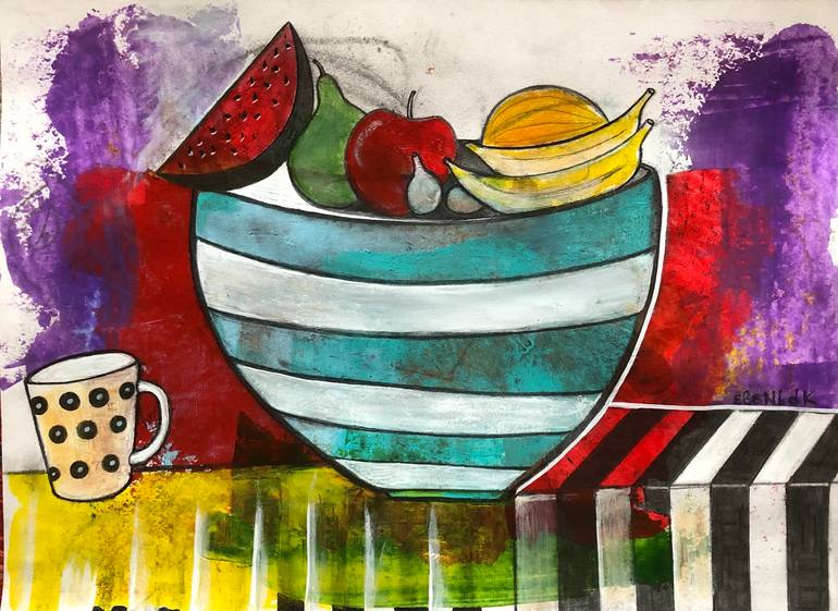 Original Food & Drink Painting by Eleni Koritou | Conceptual Art on Paper | Eat me and drink me