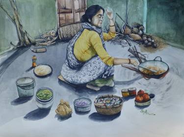 Original Illustration Kitchen Paintings by Prapti Maity