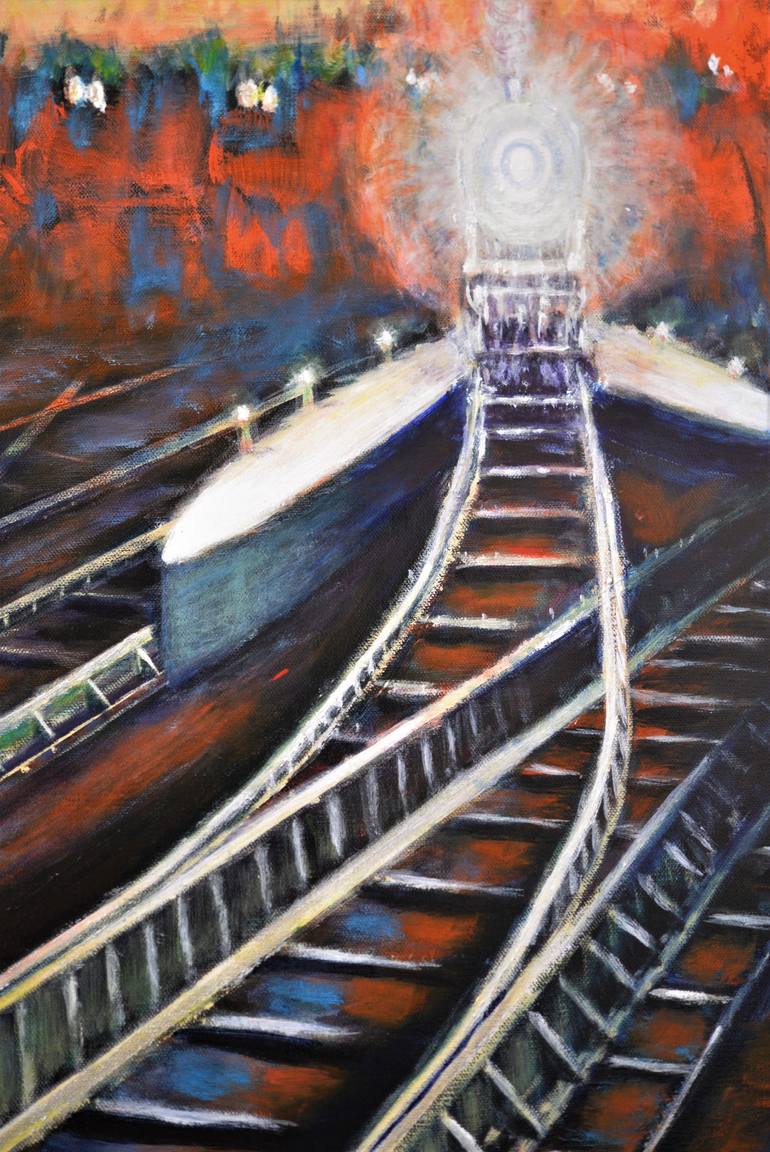 Original Surrealism Train Painting by Sergio Paul Ianniello