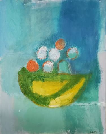 ~SOLD~ Fruit Bowl, oil and acrylic on canvas, 16" x 20" thumb