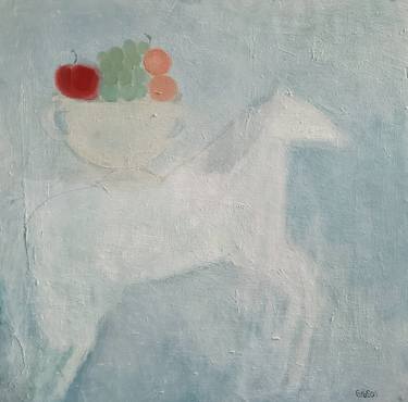 Horse and Fruit Bowl, oil on paper on board, 20" x 20" x 2" thumb