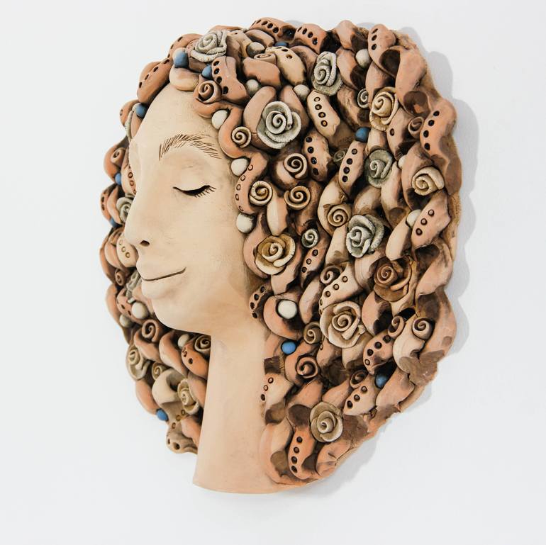 Wall decoration ceramic Woman Face Sculpture, Wall Art Decor Sculpture by  Ramune Savickyte