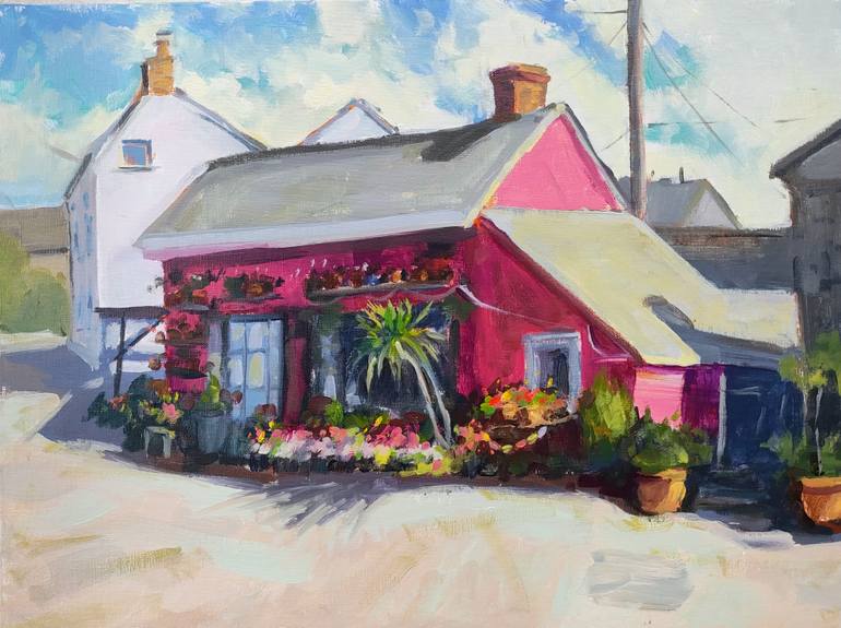 Original Architecture Painting by Kristina Sellers | Impressionism Art on Canvas | Blush and Frond