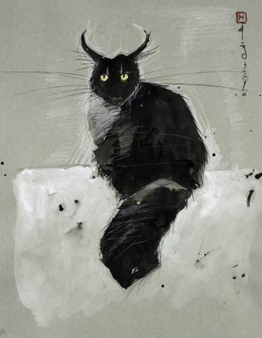 Original Expressionism Cats Drawings by H James Hoff