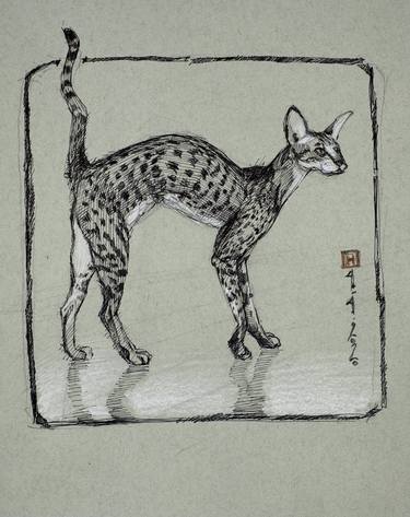 Original Figurative Cats Drawings by H James Hoff