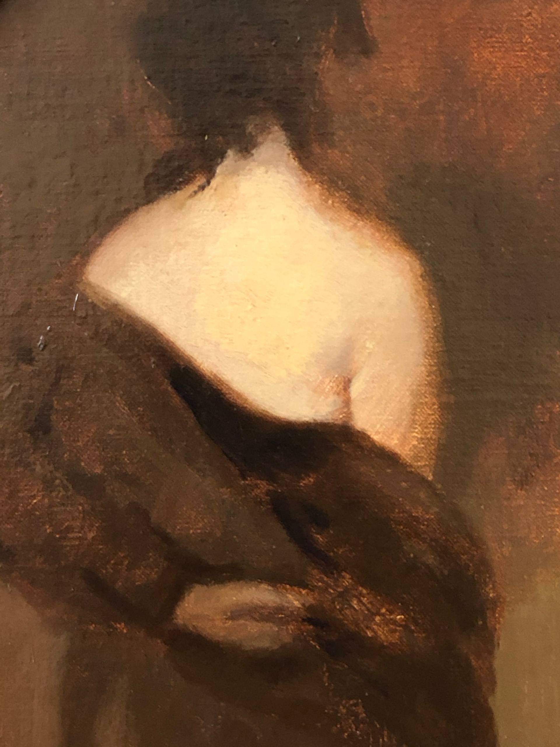 Woman from behind, undressing after Eugene Carriere Painting by Tim Medlen  | Saatchi Art