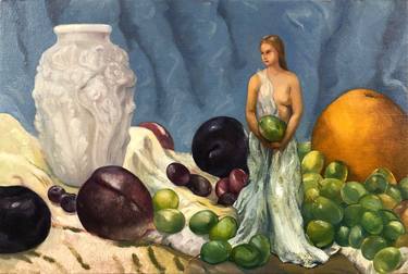 Still life with fruit and figure - The grape thief thumb
