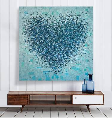 Arjun Tree Wall Art Teal Blue Nature Tree of Life Abstract Canvas Painting  Textured Picture, Modern Large Panoramic Landscape Artwork Framed for