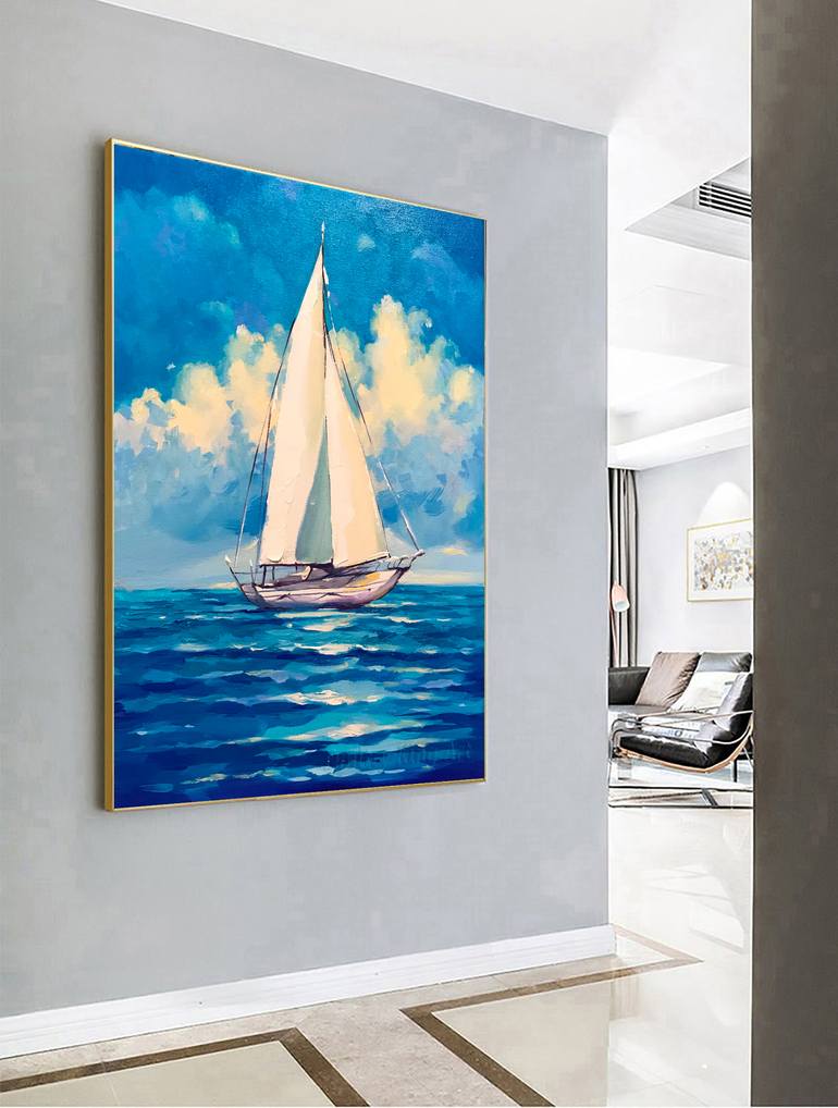Original Abstract Boat Painting by Dmitry King
