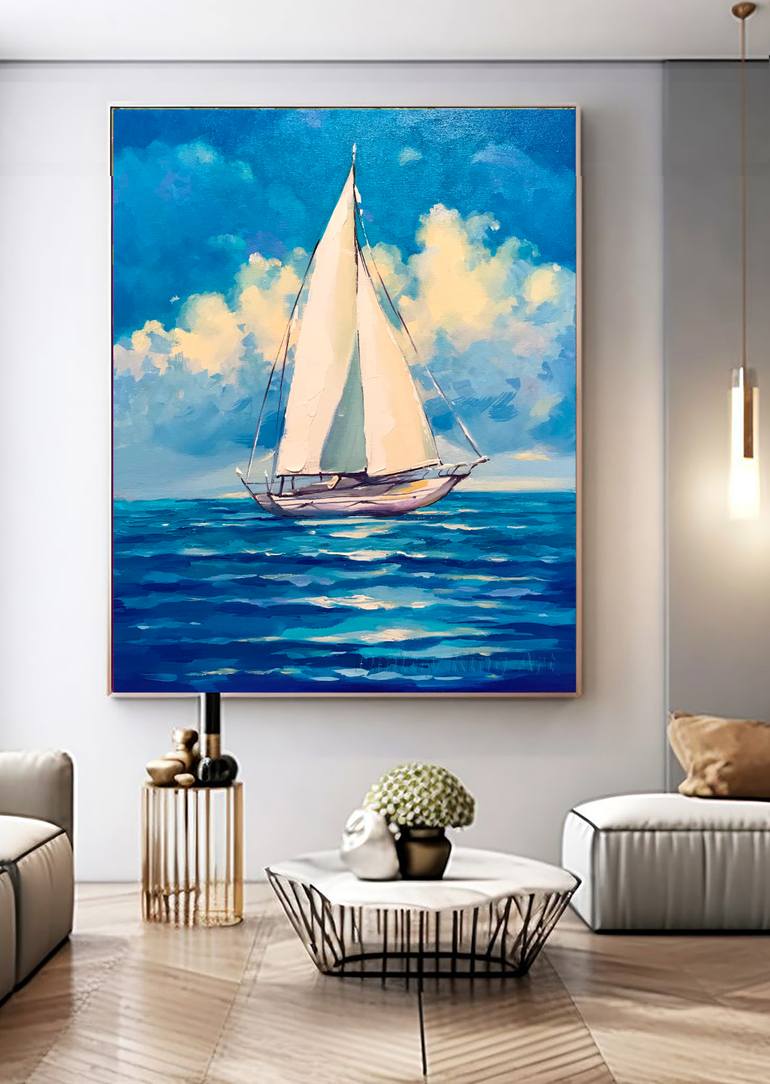 Original Abstract Boat Painting by Dmitry King