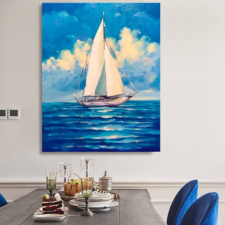 Original Abstract Boat Painting by Dmitry King