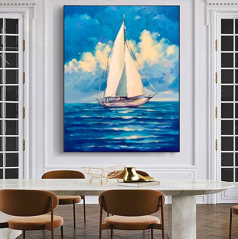 Original Abstract Boat Painting by Dmitry King