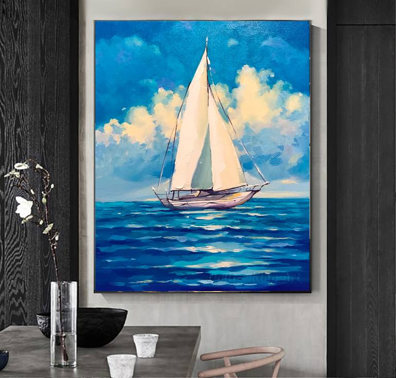 Original Abstract Boat Painting by Dmitry King