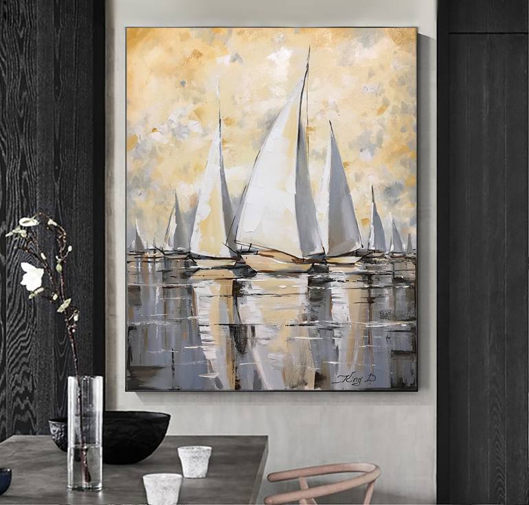 Original Abstract Boat Painting by Dmitry King