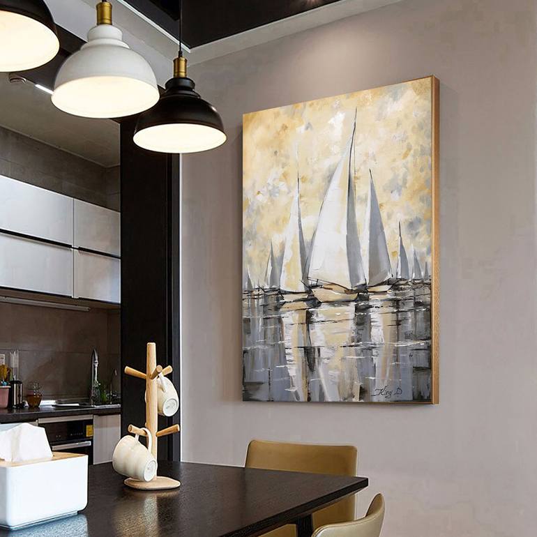 Original Abstract Boat Painting by Dmitry King