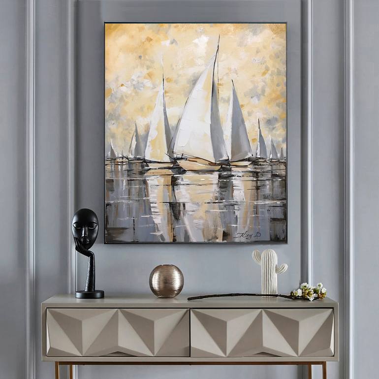 Original Abstract Boat Painting by Dmitry King