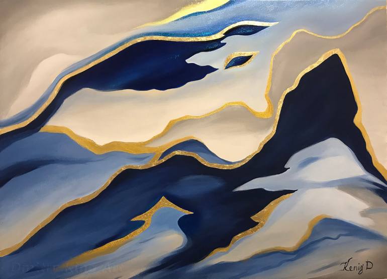 ON CLOUD NINE BLUE GOLD ABSTRACT Painting by Dmitry King Saatchi Art