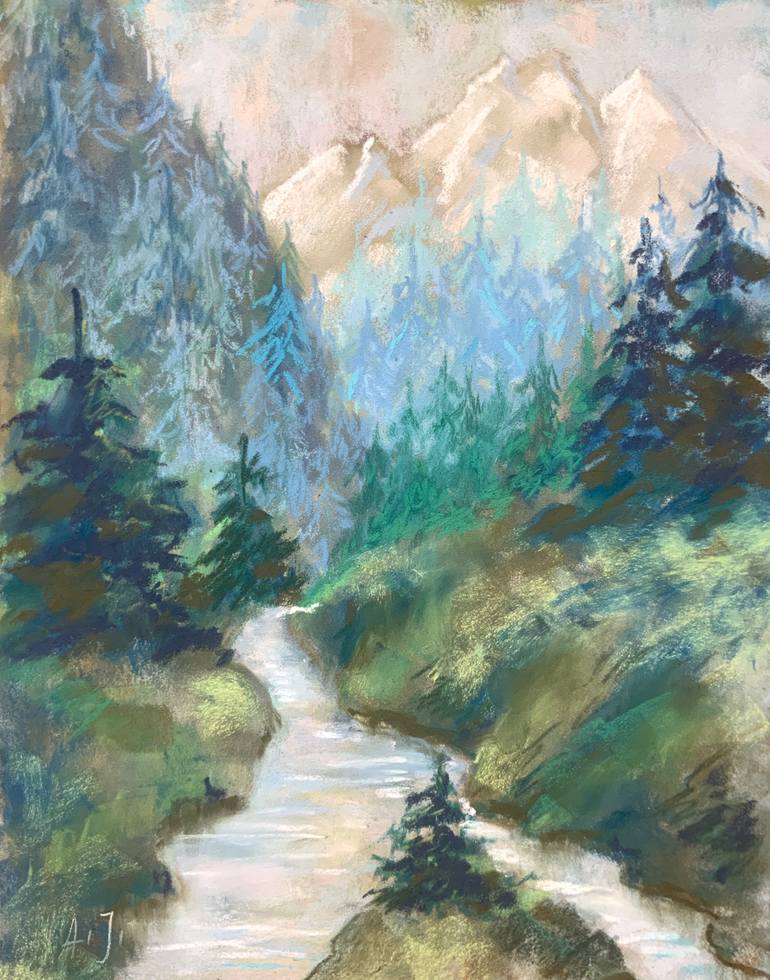 Original Mountain Drawing by Alexandra Jagoda | Realism Art on Paper | Into the Quiet Wilderness - pastel landscape