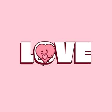 LOVE: inscription and pink heart on a pale pink background. thumb