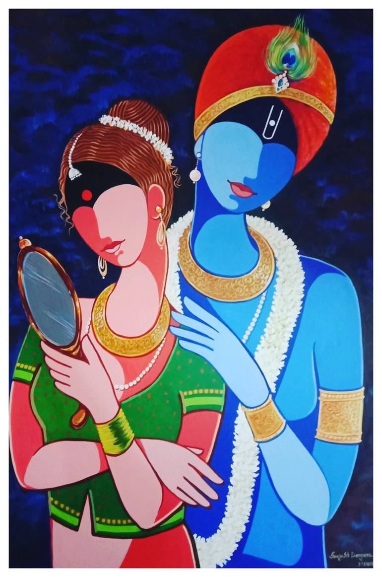 Shree Radha Krishna Beauty Painting by santosh dangare | Saatchi Art
