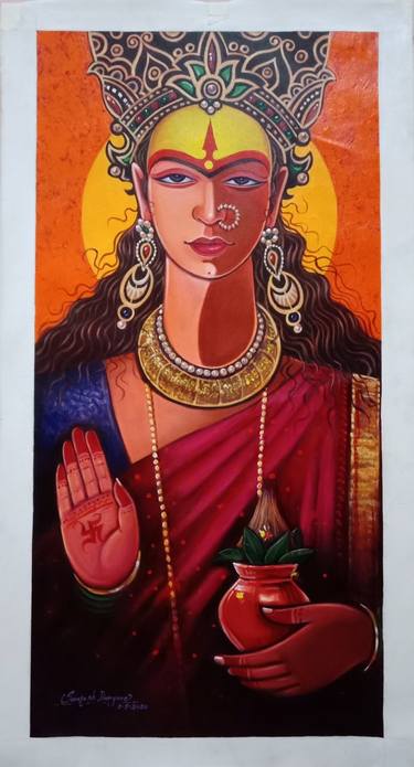 Durga Devi Mata , Indian God, acrylic colour on canvas painting. thumb