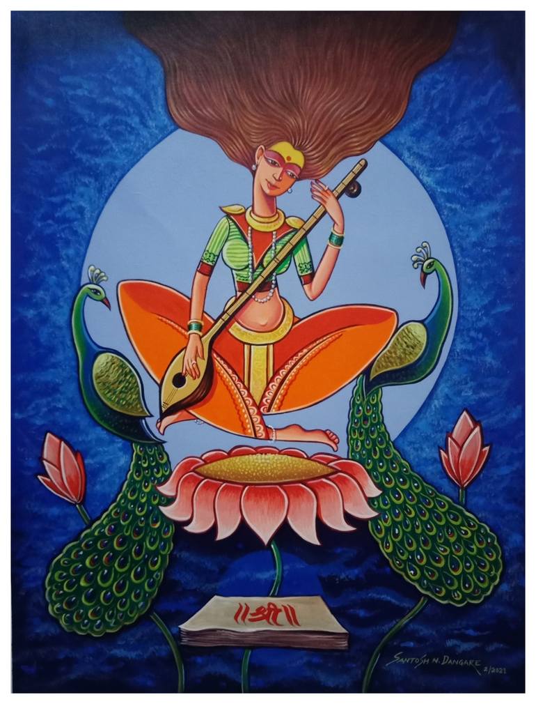 Maa Saraswati Drawing By subhojit Mondal Art, Fine Art for Sell-saigonsouth.com.vn