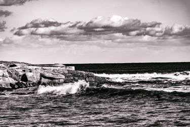 Moody Black And White ImageThe Coastline Of Wales On A Cloudy Day thumb