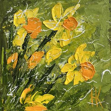 Daffodil Painting Floral Original Art Flower Oil Wall Art thumb