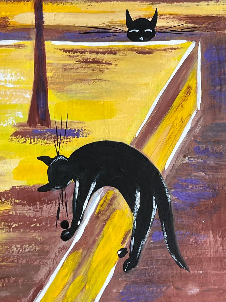 Original Surrealism Cats Painting by Halyna Kirichenko