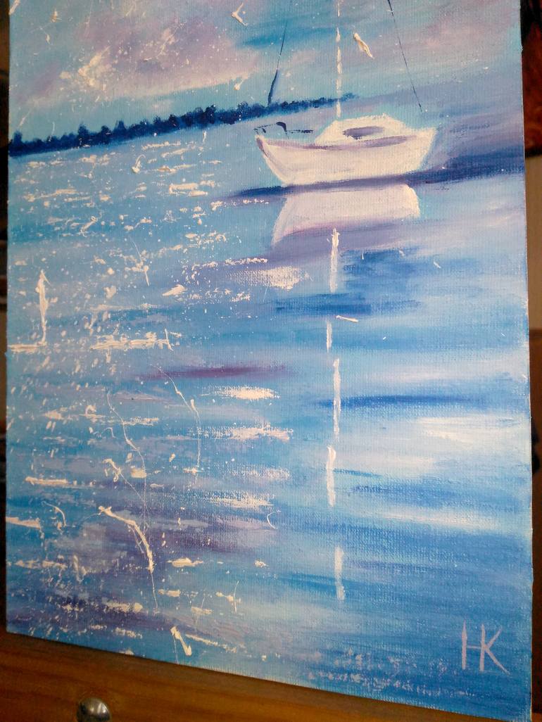 Original Fine Art Boat Painting by Halyna Kirichenko