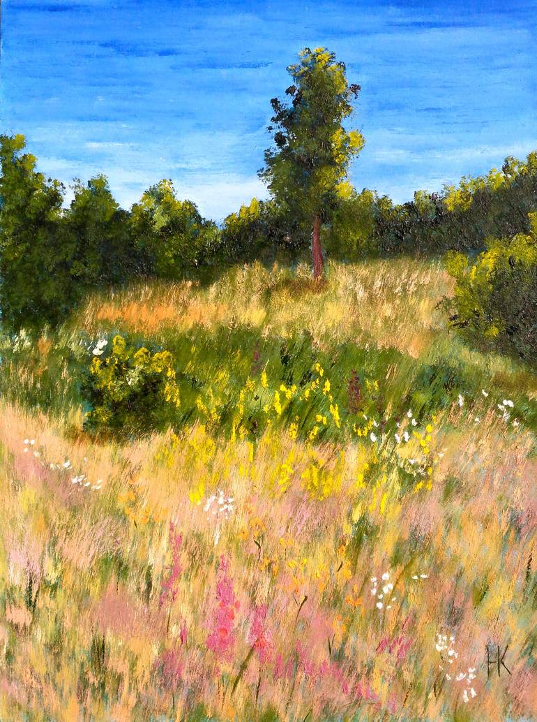 Summer Landscape Meadow Wild Flowers Trees Grass June In The Countryside Painting By Halyna Kirichenko Saatchi Art