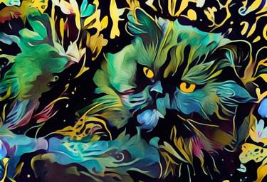 Print of Abstract Cats Mixed Media by Susan Maxwell Schmidt