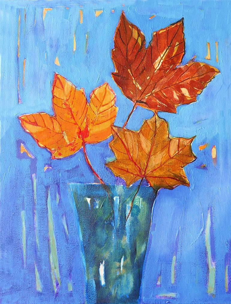 Three autumn leaves Painting by Ewa Dabkiewicz | Saatchi Art