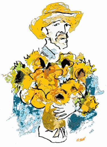 Van Gogh with bouquet of sunflowers thumb