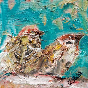 Sparrows on an azure background thumb