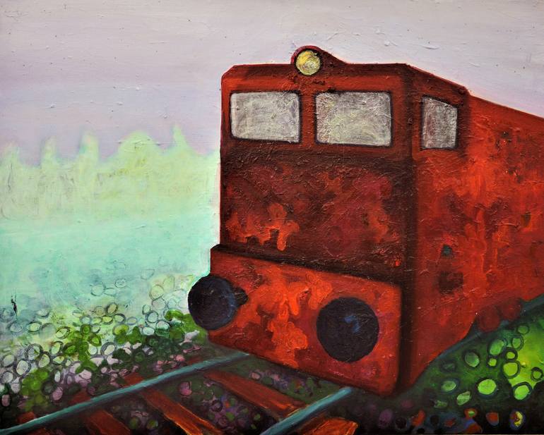 Original Fine Art Train Painting by Andjela Djermanovic