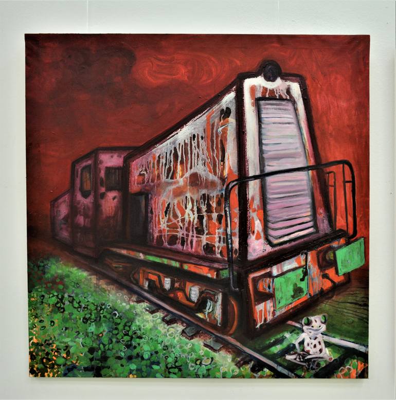 Original Train Painting by Andjela Djermanovic