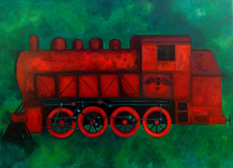 Original Fine Art Train Painting by Andjela Djermanovic