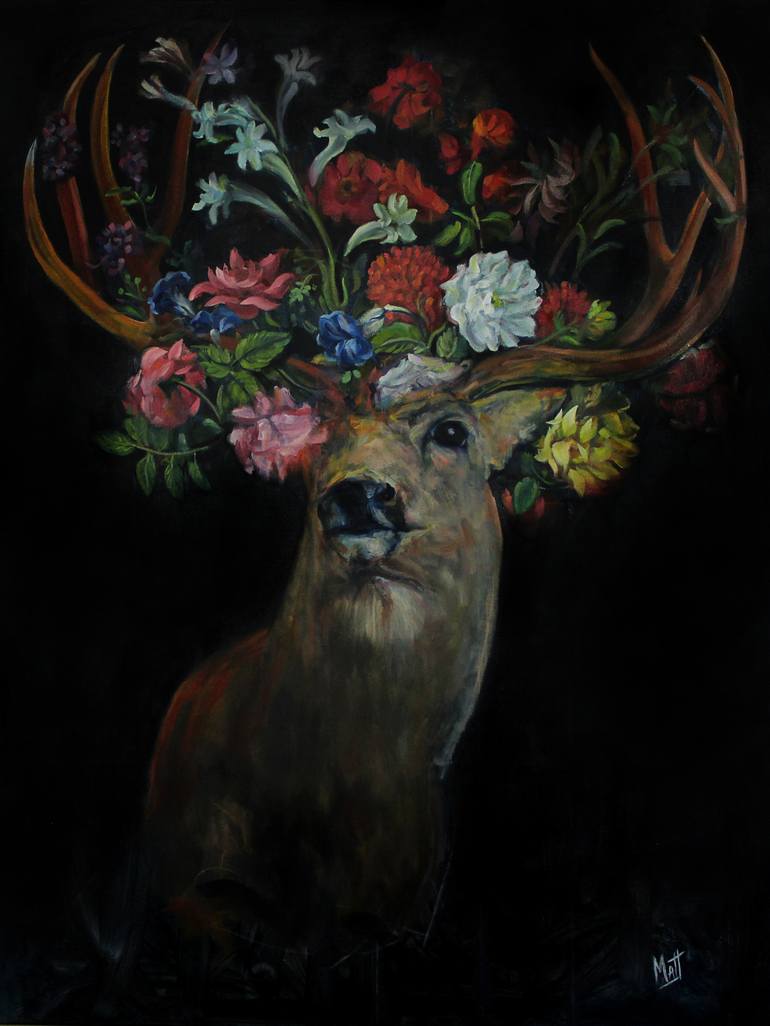 Deer with Flowers Art Print