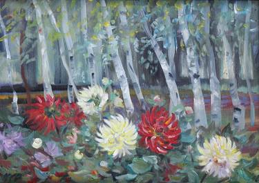 Dahlias and birches thumb