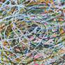 Just as a bird collects and interlocks the material debris of their environment to weave a nest, a painter plucks colors and layers them in brushstrokes until a satisfying composition is achieved.   I build my nest paintings line by swooping line until a warp and weft of hundreds of colored marks emerges, all threaded together in an endless dance on the canvas. 
I view all of my nest paintings as metaphors for a life lived; a life formed by a series of choices to go in one direction versus another.  A seemingly mundane choice in the present may end up having a momentous impact on the future.  For are our lives not defined by the people, places and things we encounter and then continue to cross paths with again and again?  These twists, turns, reversals, intersections and forks in the road all forge the fabric of a life lived.  Our choices, taken in sum, are the nest that we build for ourselves, that we each inhabit and that is never finished, always evolving.