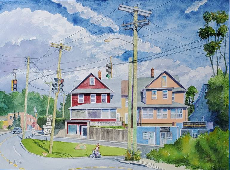 Original Architecture Painting by Domenick Maldari | Realism Art on Paper | CROSS AND MAIN ST.