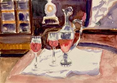 Red Wine Watercolor Paper Interior Decor Red Brown thumb